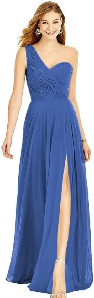 XYAYE One Shoulder Chiffon Bridesmaid Dresses with Slit Maxi Long Formal Dresses for Women Party XY014