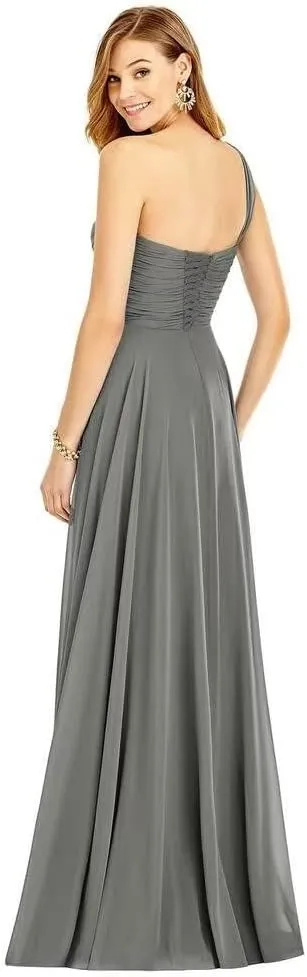 XYAYE One Shoulder Chiffon Bridesmaid Dresses with Slit Maxi Long Formal Dresses for Women Party XY014