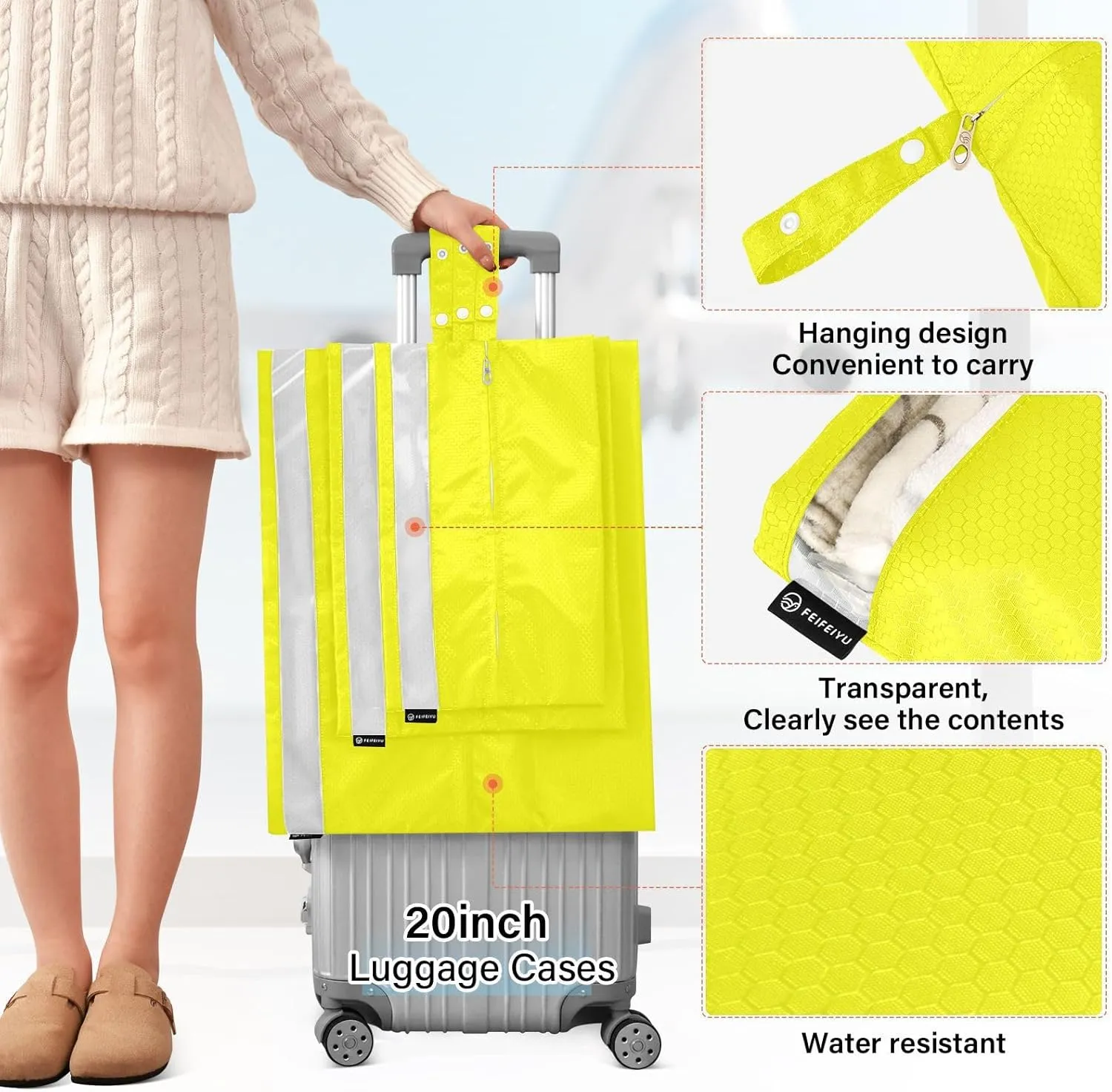 Yellow Solid Color Pure Plain 3 Set Travel Packing Cubes For Suitcases, Foldable, Garment Bag Closet Storage, Luggage Space Saver, Luggages Management Personnel
