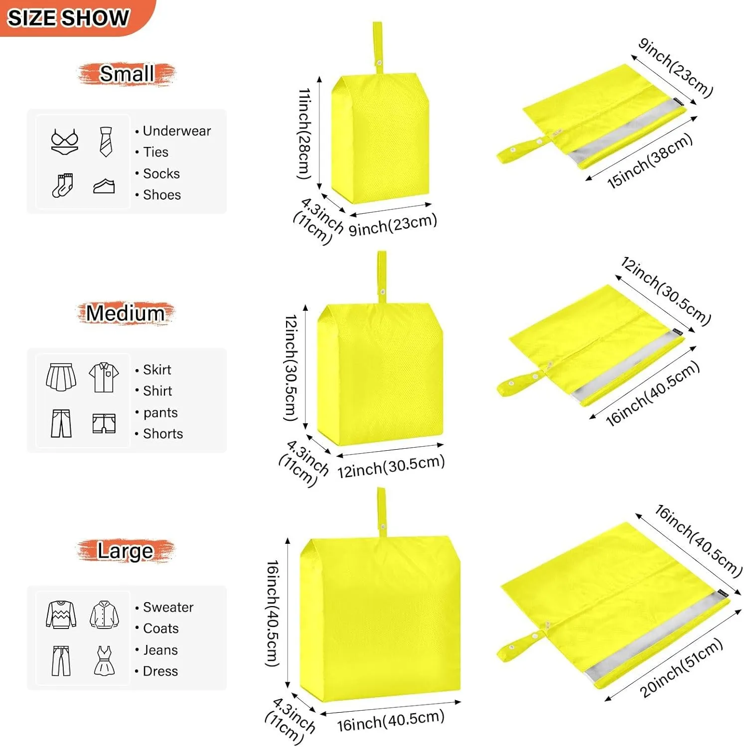 Yellow Solid Color Pure Plain 3 Set Travel Packing Cubes For Suitcases, Foldable, Garment Bag Closet Storage, Luggage Space Saver, Luggages Management Personnel