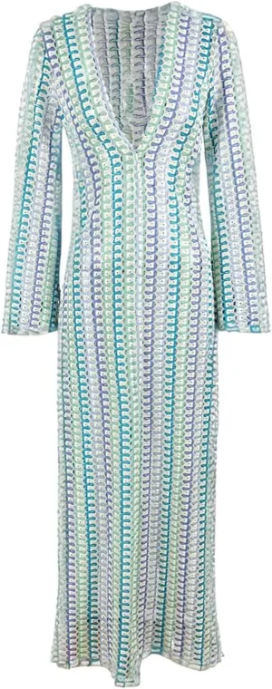Yimoon Womens Striped Maxi Dress Long Knit Beach Dresses Loose Fit Sexy Summer Contrast Color Side Slit Hollow Out Sundress