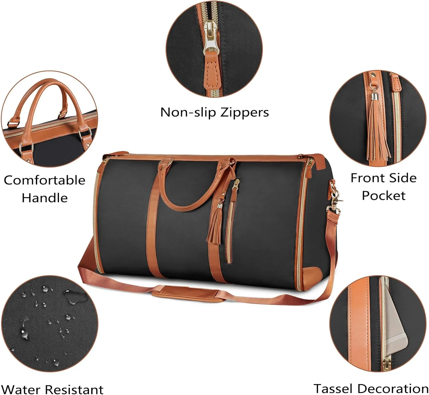 Ytonet Garment Duffle Bag, Convertible Carry on Garment Bags for Travel for Women, Water Resistant Travel Bags with Shoe Pouch, 2 in 1 Hanging Suitcase Suit Weekender Bag, Black, Large