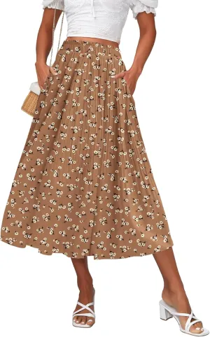 Zeagoo Summer Skirts for Women Long High Waisted Floral A-Line Flowy Skirts Swing Skirts,XL