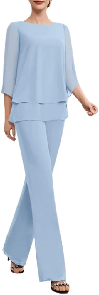 Zongqiven Womens Dressy Pant Suit Wedding Evening Outfits 2 Piece Chiffon Formal Pantsuits