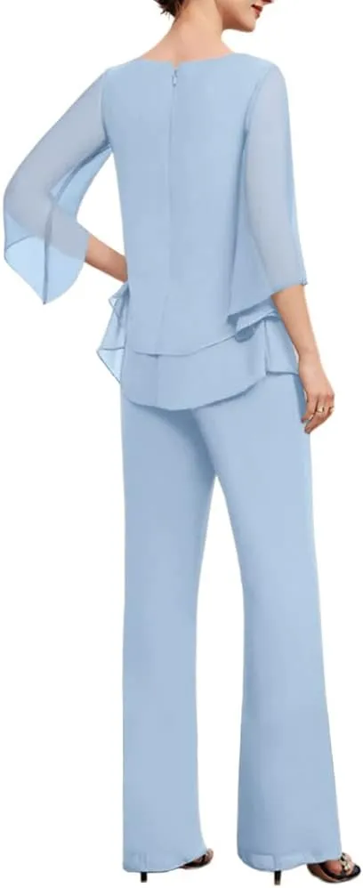 Zongqiven Womens Dressy Pant Suit Wedding Evening Outfits 2 Piece Chiffon Formal Pantsuits