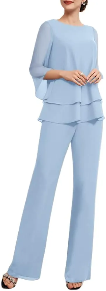 Zongqiven Womens Dressy Pant Suit Wedding Evening Outfits 2 Piece Chiffon Formal Pantsuits